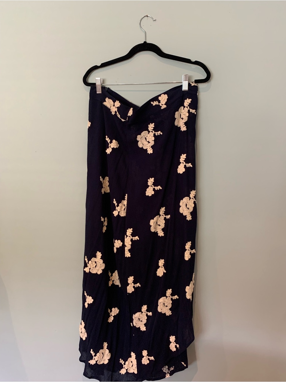 Saks Fifth Avenue Navy Maxi Skirt with Cream Floral Appliqué